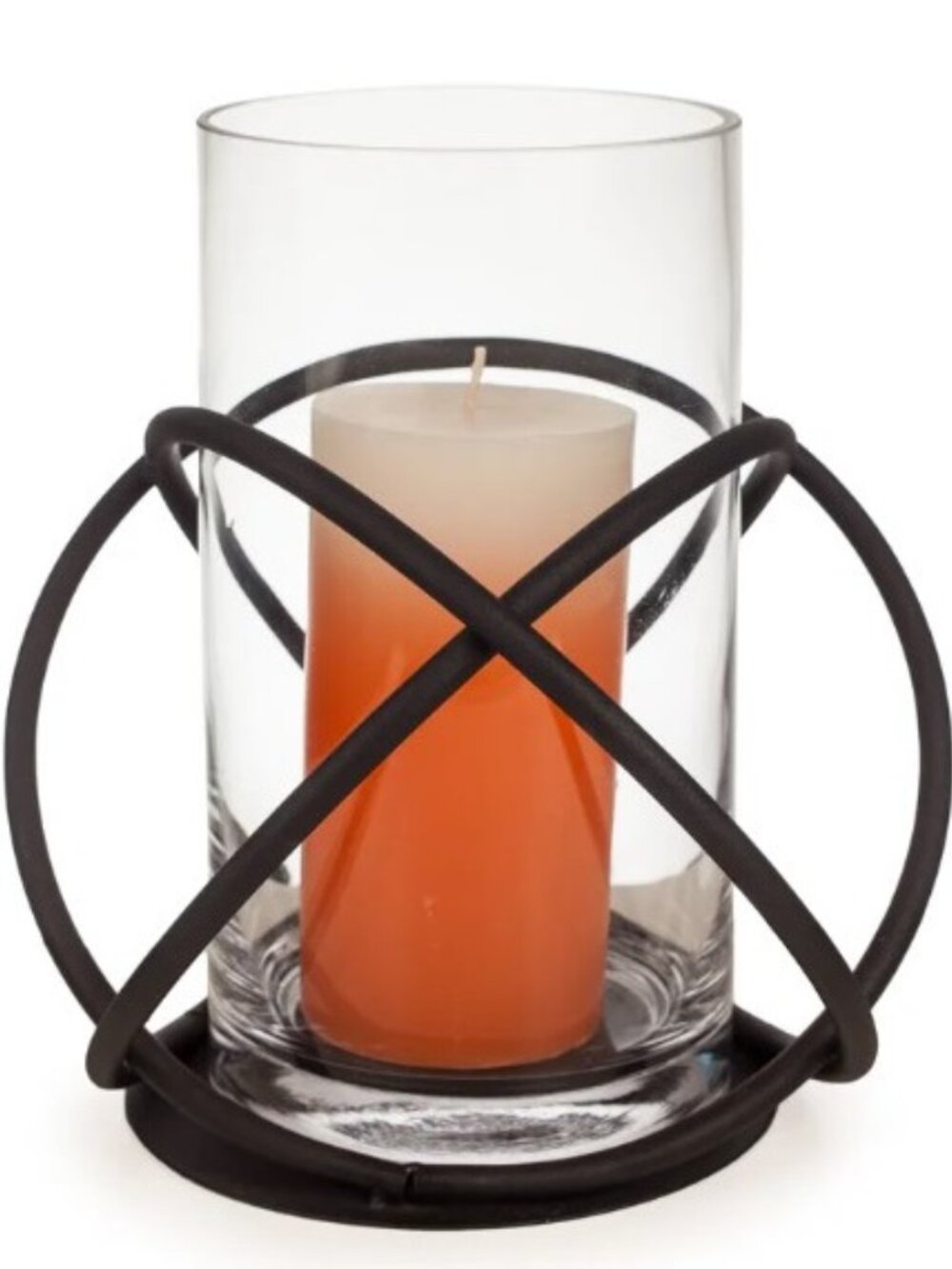 Large Glass Hurricane Candle Holder – Metal Orbit Base Decor